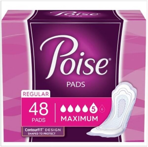 Poise Incontinence Pads for Women, Maximum Absorbency, Long, Pack of 48