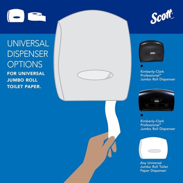 Scott Jumbo Roll Bulk Toilet Paper -100% Recycled Fiber High-Capacity Jumbo Roll Bulk Toilet Paper (67805), 2-Ply, White, Non-Perforated (12 Rolls at 1,000' Each, 12,000'/Case) - Image 7