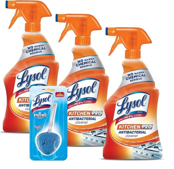 Reckitt Lysol Kitchen Pro Antibacterial Cleaner Trigger 22 Fl Oz (Pack of 3) - With 1ct Auto In-The-Bowl Toilet Cleaner, Atlantic Fresh - Image 7