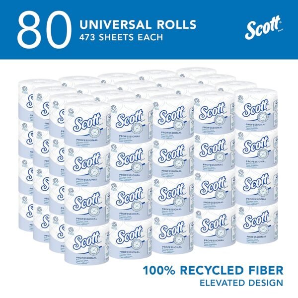 Scott Toilet Paper Bulk -100% Recycled Fiber Standard Roll Bulk Toilet Paper (13217), 2-Ply, Elevated Design, White, Individually Wrapped (80 Rolls of 473 Sheets, 37,840 Sheet Total) - Image 10