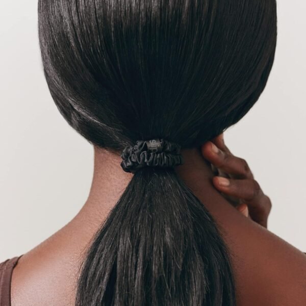 Luxury Silk Hair Scrunchies Set – 6 Black Premium No-Crease Hair Ties for All-Day Style - Image 3